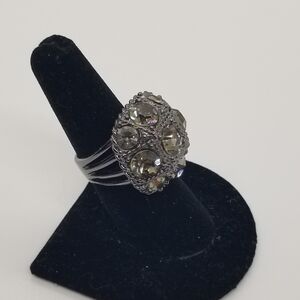 gunmetal rhinestone cocktail ring size 6.75